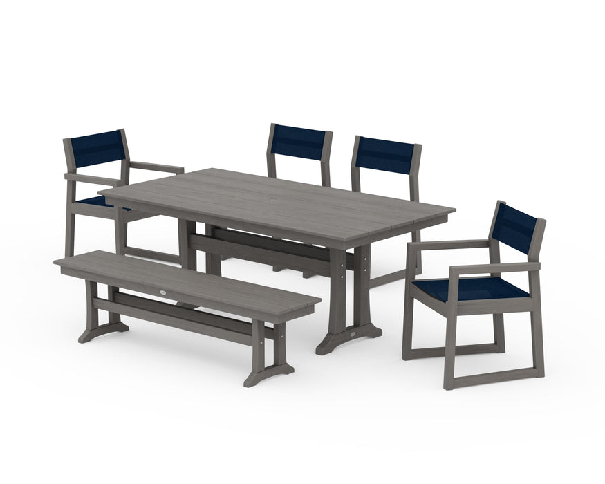 POLYWOOD® EDGE Sling 6-Piece Farmhouse Dining Set With Trestle Legs