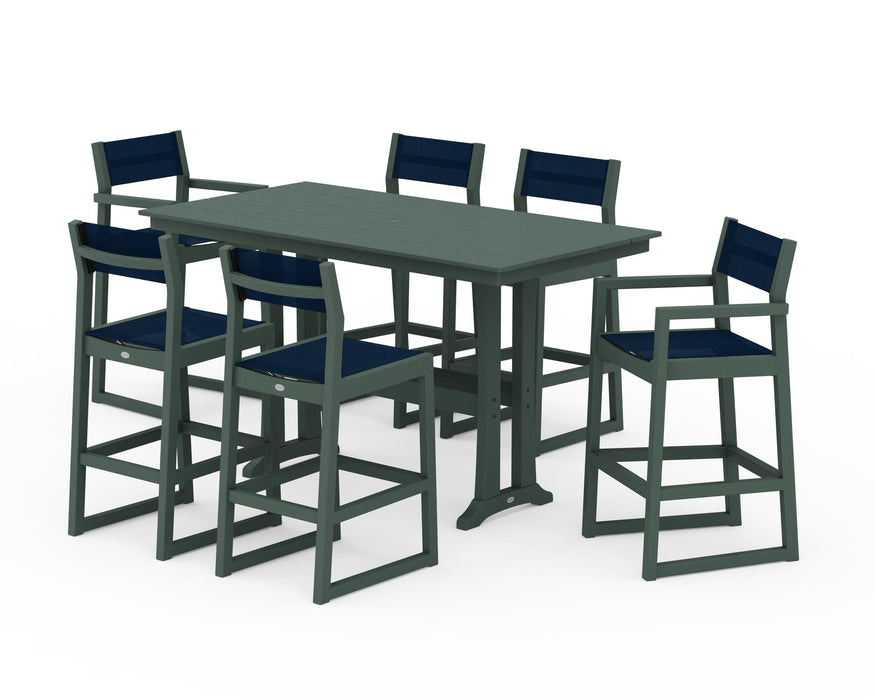 POLYWOOD® EDGE Sling 7-Piece Farmhouse Bar Set with Trestle Legs