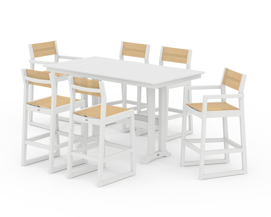 POLYWOOD® EDGE Sling 7-Piece Farmhouse Bar Set with Trestle Legs