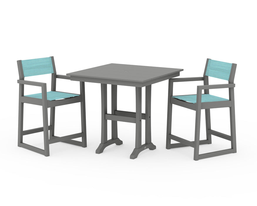 POLYWOOD® EDGE Sling Arm Chair 3-Piece Farmhouse Counter Set with Trestle Legs