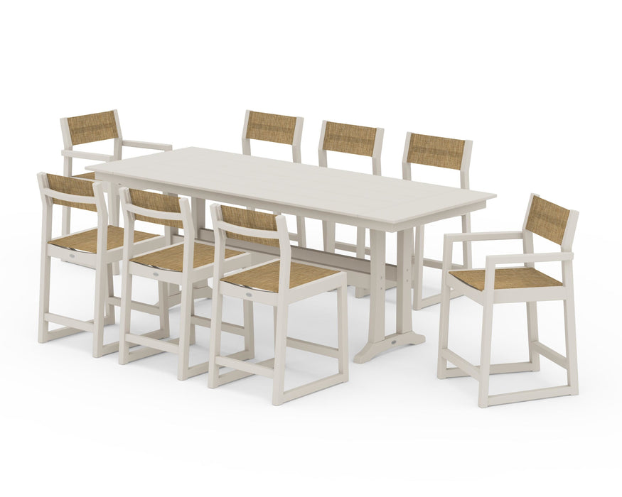 POLYWOOD® EDGE Sling 9-Piece Farmhouse Counter Set with Trestle Legs