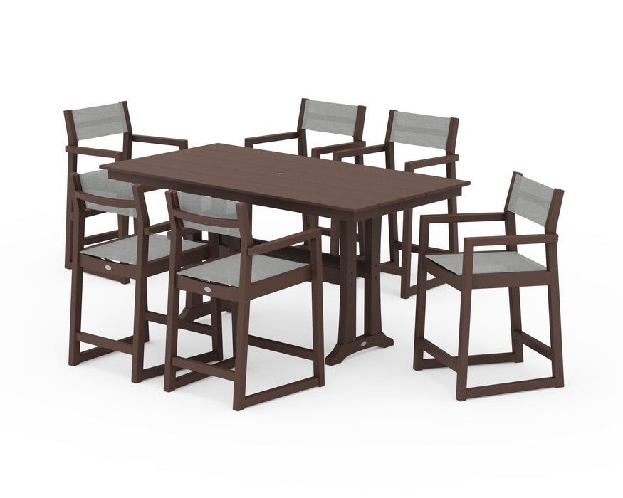 POLYWOOD® EDGE Sling Arm Chair 7-Piece Farmhouse Counter Set with Trestle Legs