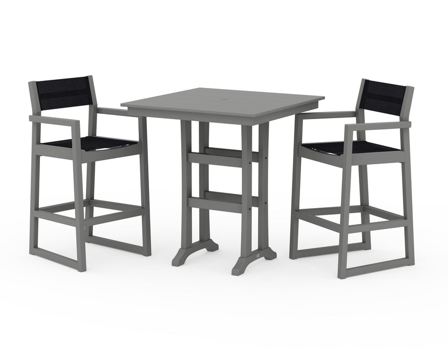 POLYWOOD® EDGE Sling Arm Chair 3-Piece Farmhouse Bar Set with Trestle Legs