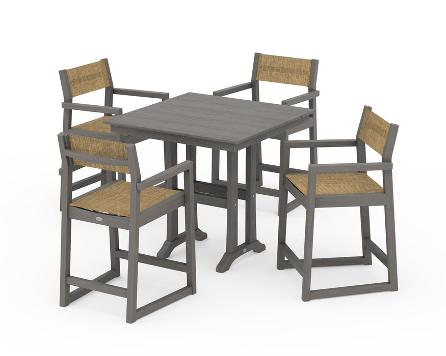 POLYWOOD® EDGE Sling Arm Chair 5-Piece Farmhouse Counter Set with Trestle Legs