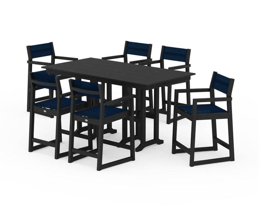 POLYWOOD® EDGE Sling Arm Chair 7-Piece Farmhouse Counter Set