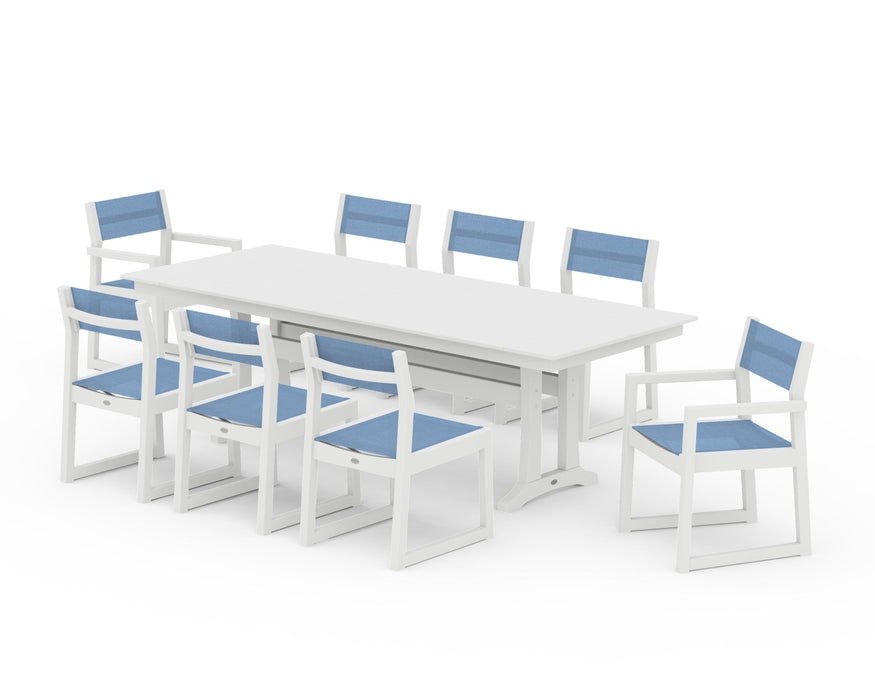 POLYWOOD® EDGE Sling 9-Piece Farmhouse Trestle Dining Set