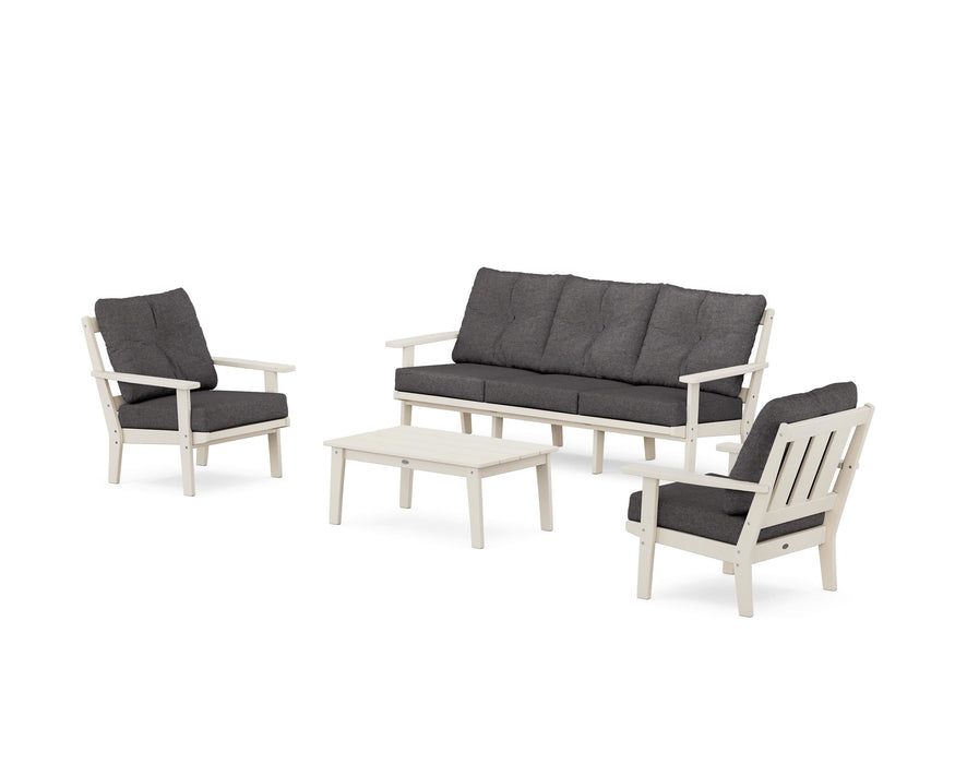 POLYWOOD Oxford 4-Piece Deep Seating Set with Sofa in Sand / Ash Charcoal