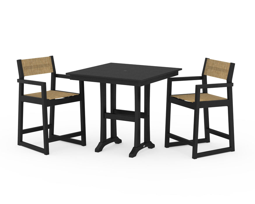 POLYWOOD® EDGE Sling Arm Chair 3-Piece Farmhouse Counter Set with Trestle Legs