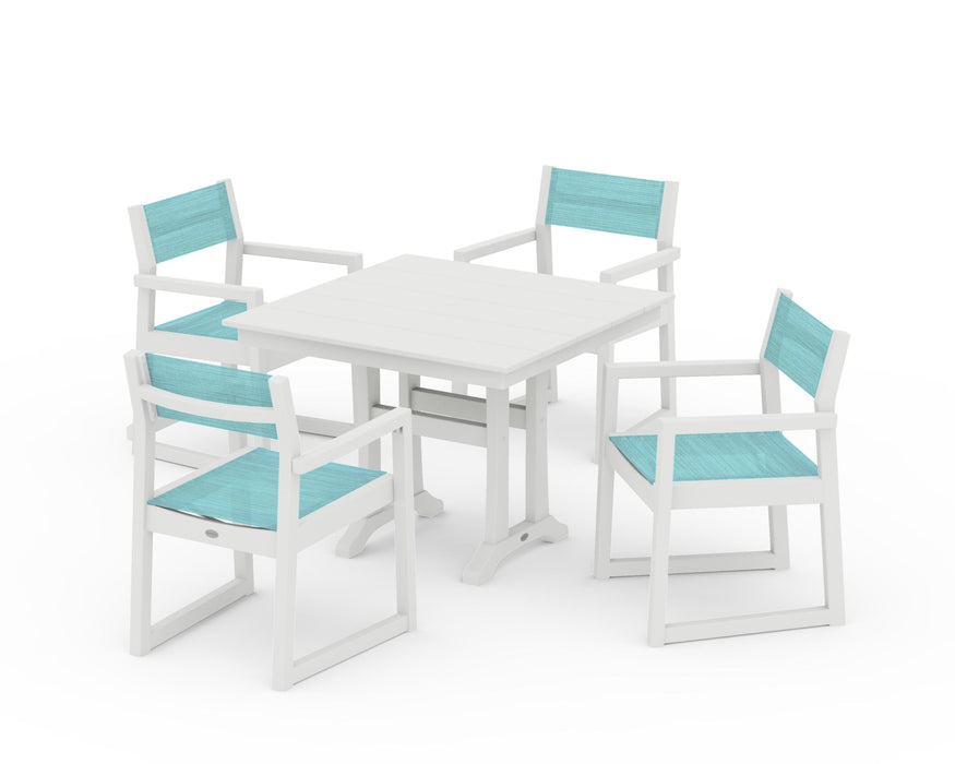 POLYWOOD® EDGE Sling 5-Piece Farmhouse Dining Set with Trestle Legs