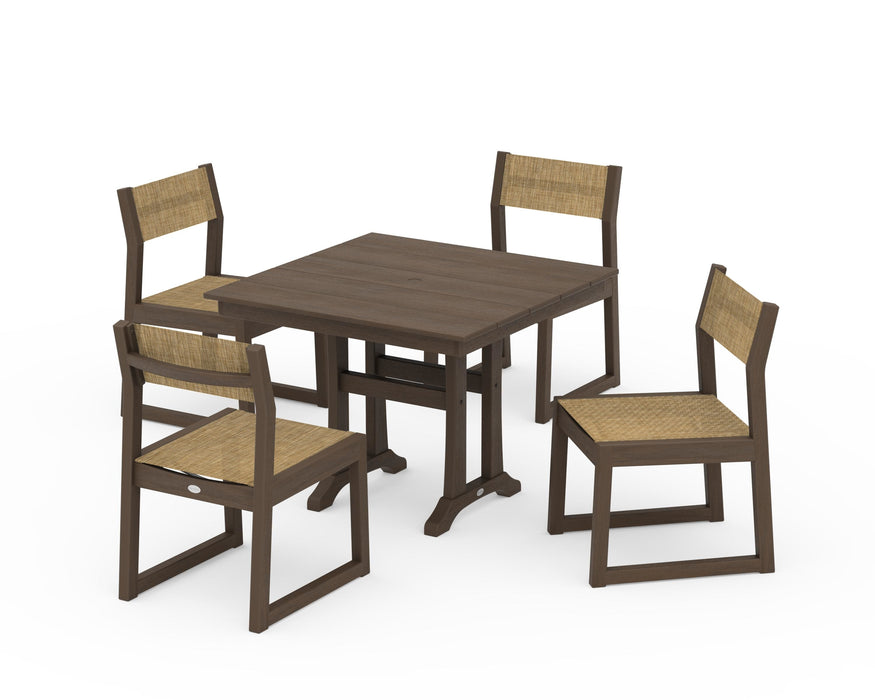 POLYWOOD® EDGE Sling 5-Piece Farmhouse Trestle Side Chair Dining Set