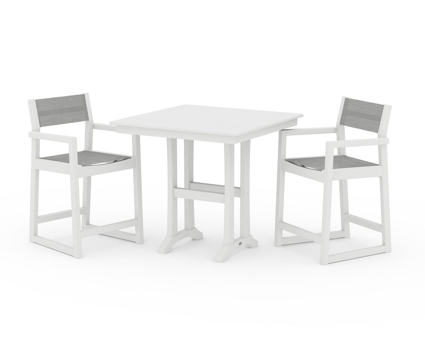 POLYWOOD® EDGE Sling Arm Chair 3-Piece Farmhouse Counter Set with Trestle Legs