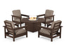 POLYWOOD Club 5-Piece Conversation Set with Fire Pit Table in Mahogany / Spiced Burlap