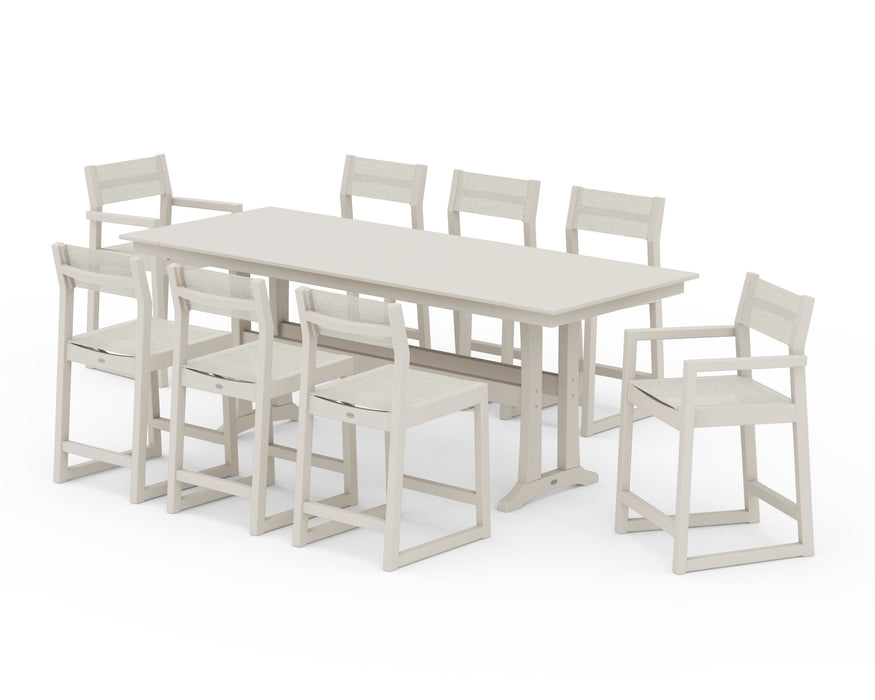 POLYWOOD® EDGE Sling 9-Piece Farmhouse Counter Set with Trestle Legs