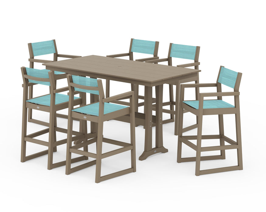 POLYWOOD® EDGE Sling Arm Chair 7-Piece Farmhouse Bar Set with Trestle Legs