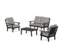 POLYWOOD Oxford 4-Piece Deep Seating Set with Loveseat in Black / Grey Mist