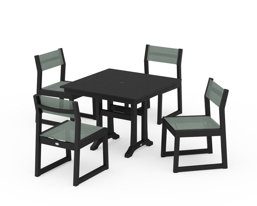POLYWOOD® EDGE Sling 5-Piece Farmhouse Trestle Side Chair Dining Set