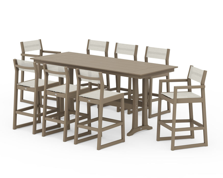 POLYWOOD® EDGE Sling 9-Piece Farmhouse Bar Set with Trestle Legs