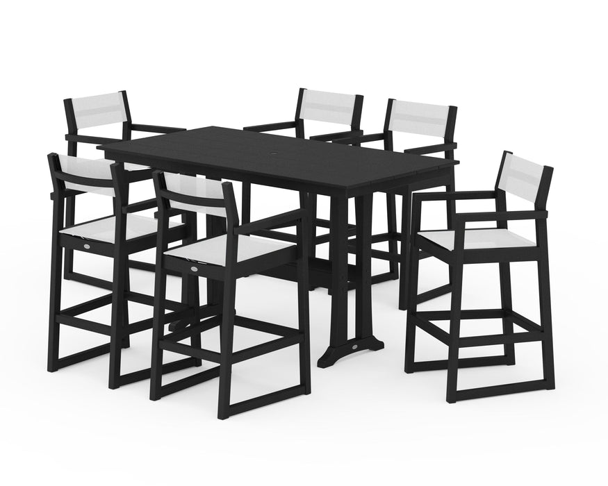 POLYWOOD® EDGE Sling Arm Chair 7-Piece Farmhouse Bar Set with Trestle Legs