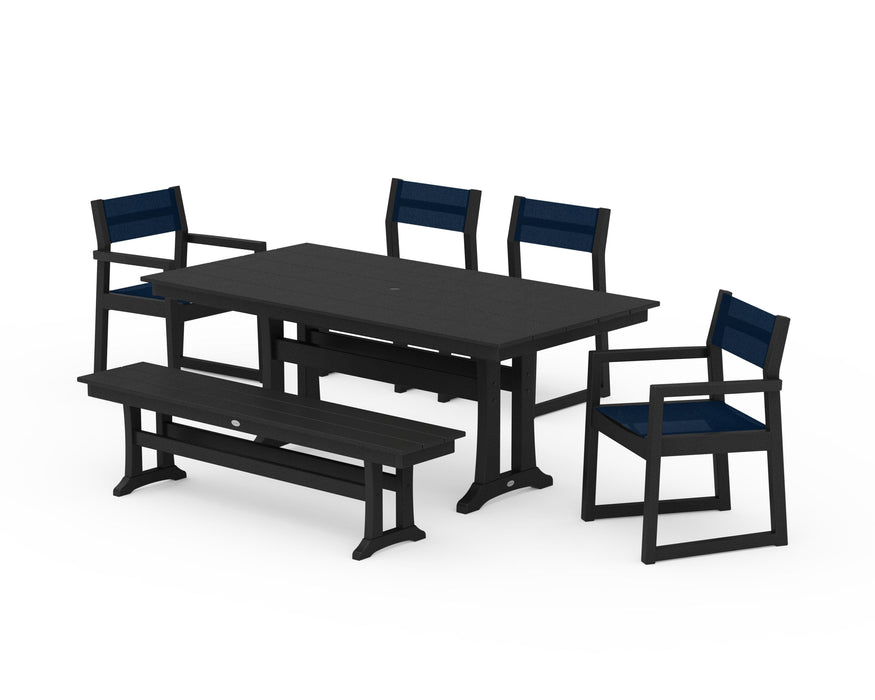 POLYWOOD® EDGE Sling 6-Piece Farmhouse Dining Set With Trestle Legs