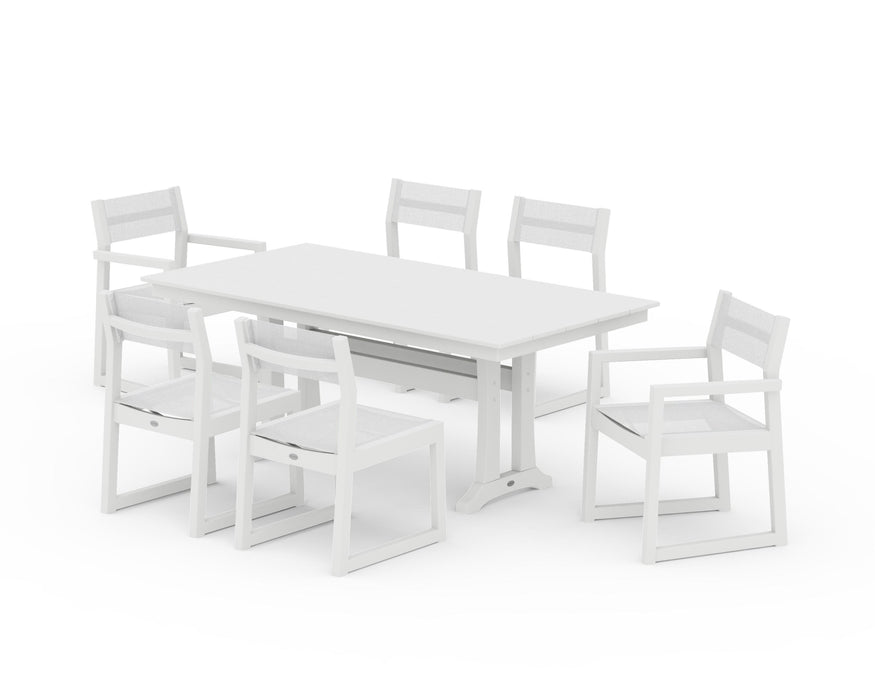 POLYWOOD® EDGE Sling 7-Piece Farmhouse Trestle Dining Set