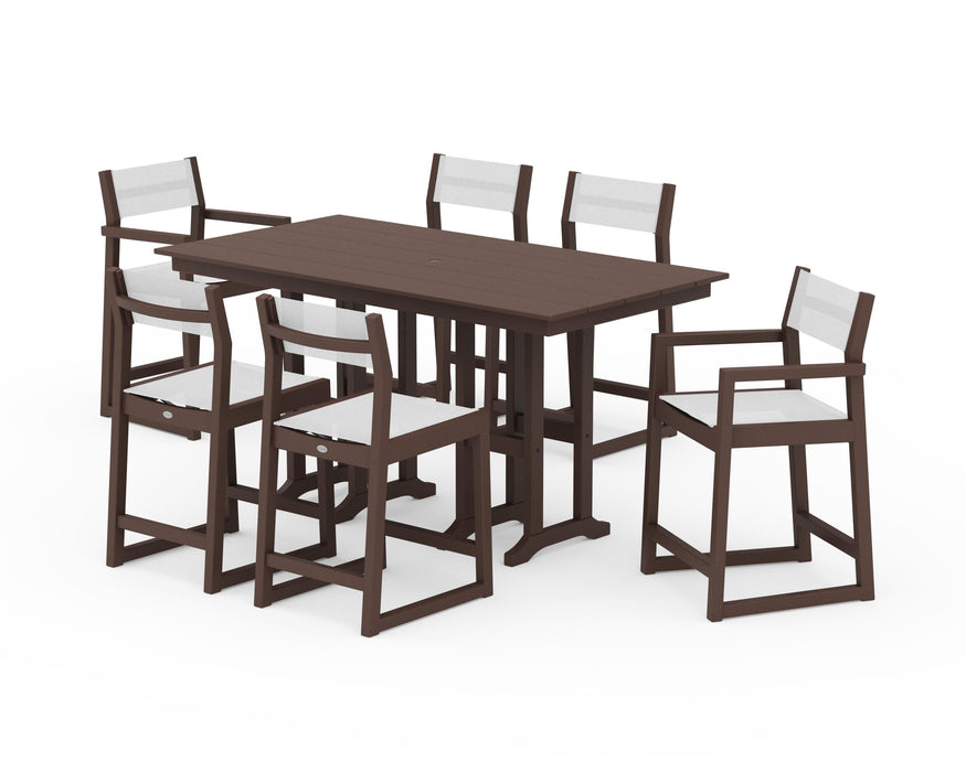 POLYWOOD® EDGE Sling 7-Piece Farmhouse Counter Set with Trestle Legs