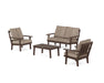 POLYWOOD Oxford 4-Piece Deep Seating Set with Loveseat in Mahogany / Spiced Burlap