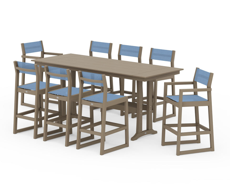 POLYWOOD® EDGE Sling 9-Piece Farmhouse Bar Set with Trestle Legs