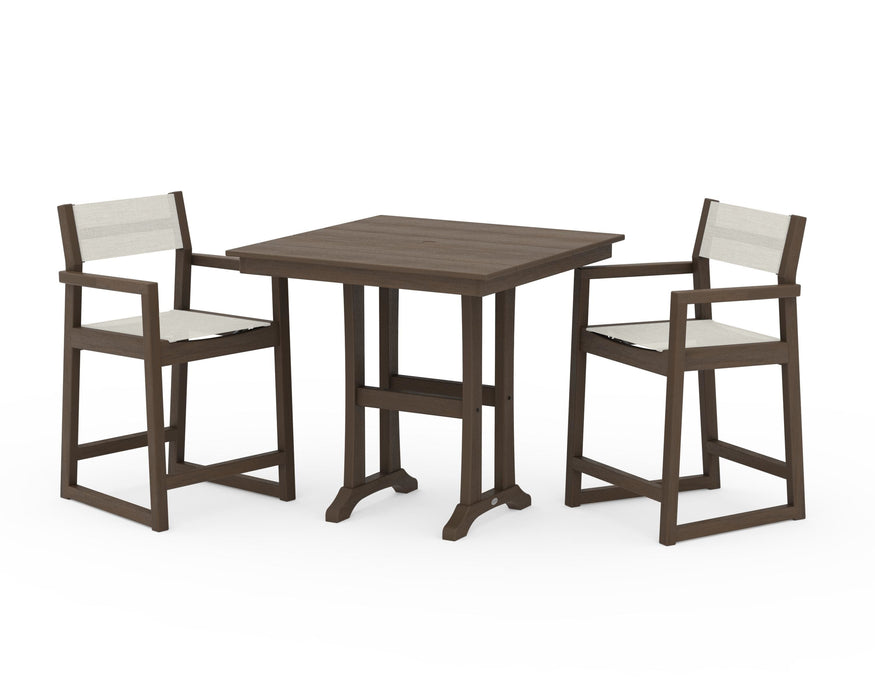 POLYWOOD® EDGE Sling Arm Chair 3-Piece Farmhouse Counter Set with Trestle Legs