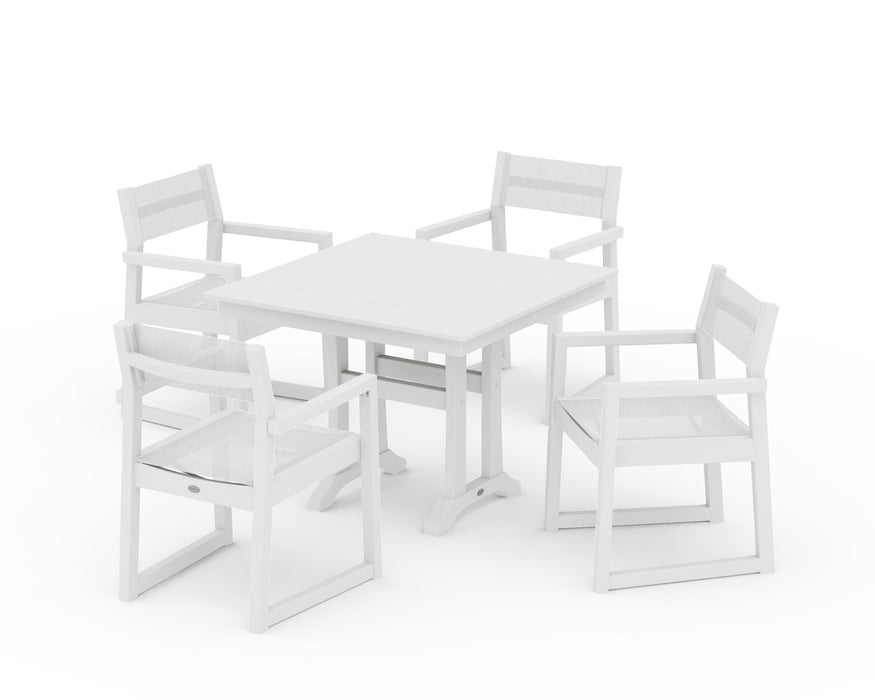 POLYWOOD® EDGE Sling 5-Piece Farmhouse Dining Set with Trestle Legs