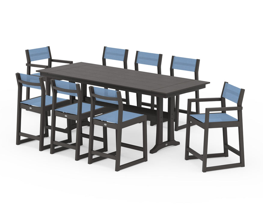 POLYWOOD® EDGE Sling 9-Piece Farmhouse Counter Set with Trestle Legs