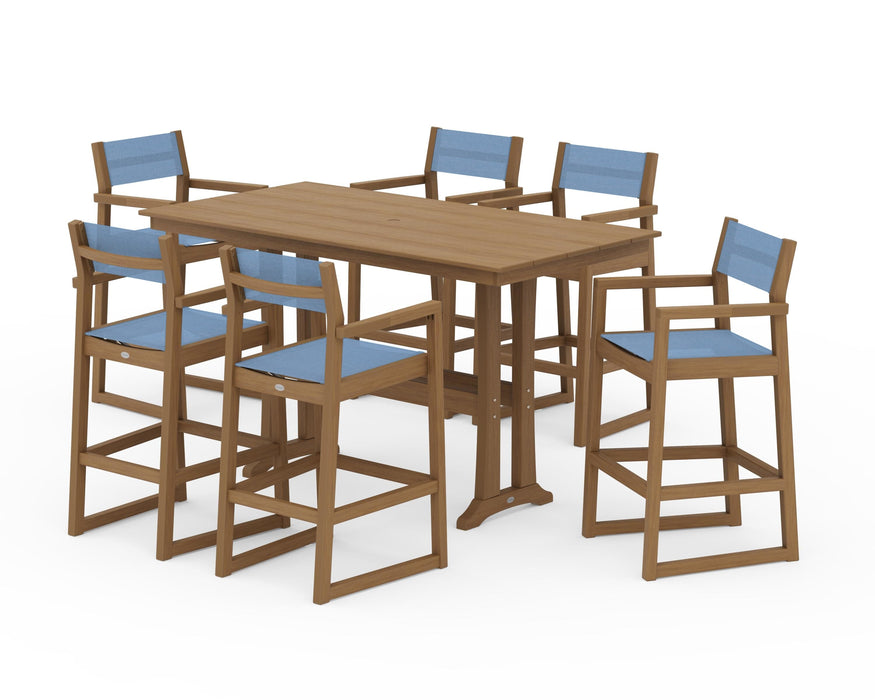 POLYWOOD® EDGE Sling Arm Chair 7-Piece Farmhouse Bar Set with Trestle Legs