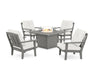 POLYWOOD Mission 5-Piece Deep Seating Set with Fire Pit Table in Slate Grey / Natural Linen