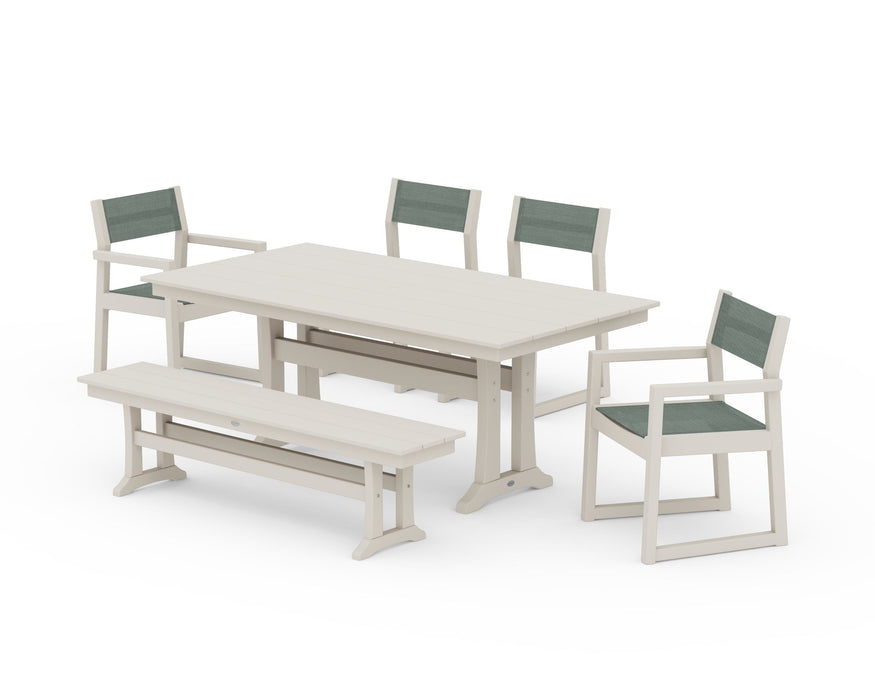 POLYWOOD® EDGE Sling 6-Piece Farmhouse Dining Set With Trestle Legs