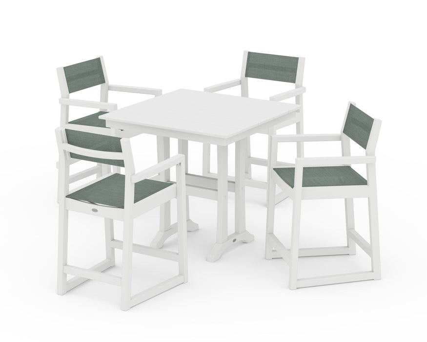 POLYWOOD® EDGE Sling Arm Chair 5-Piece Farmhouse Counter Set with Trestle Legs