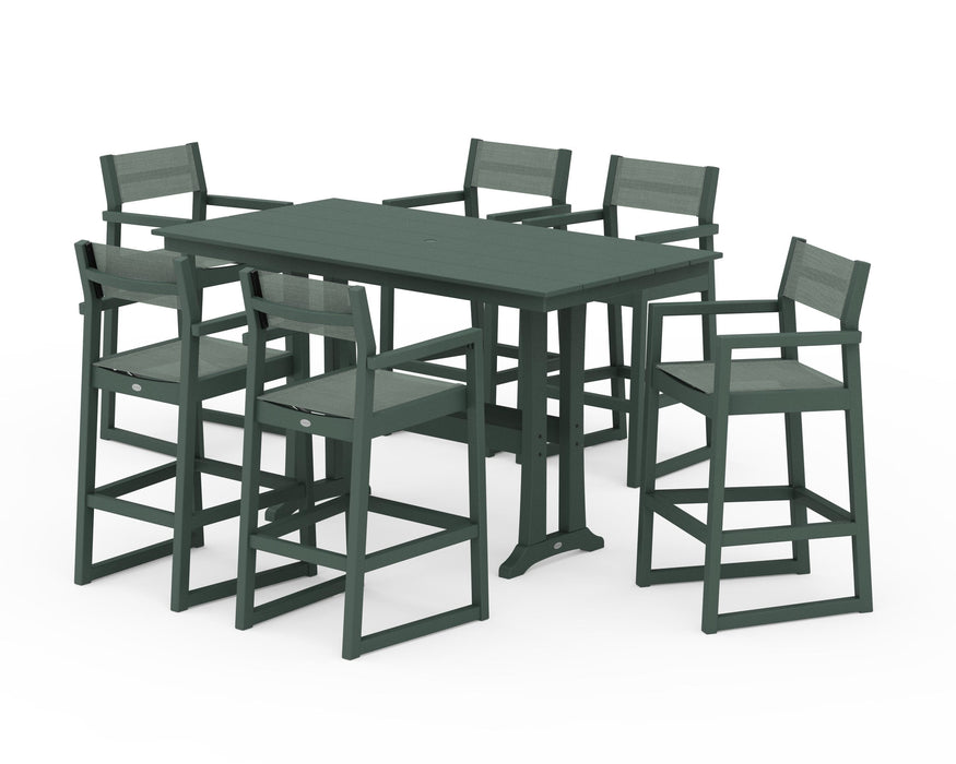 POLYWOOD® EDGE Sling Arm Chair 7-Piece Farmhouse Bar Set with Trestle Legs