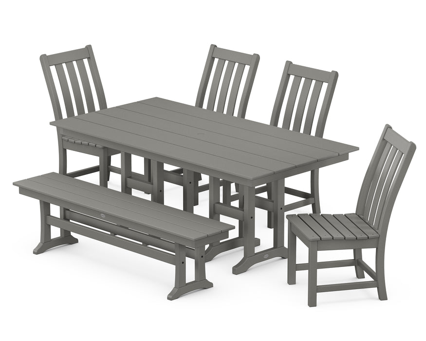 POLYWOOD Vineyard 6-Piece Farmhouse Trestle Side Chair Dining Set with Bench in Slate Grey
