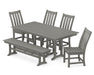 POLYWOOD Vineyard 6-Piece Farmhouse Trestle Side Chair Dining Set with Bench in Slate Grey