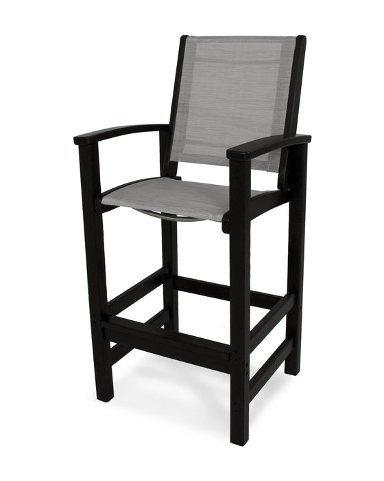 POLYWOOD Coastal Bar Chair in Black with Metallic fabric