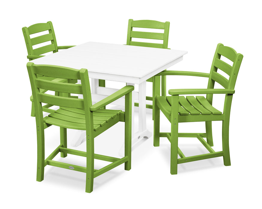 POLYWOOD La Casa Café 5-Piece Farmhouse Trestle Arm Chair Dining Set in Lime / White