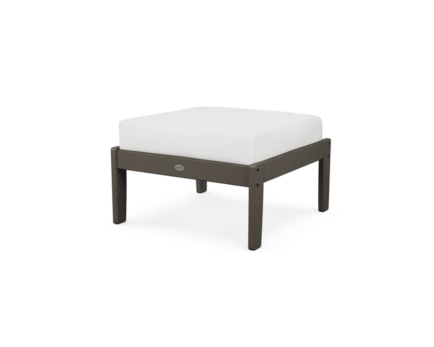 POLYWOOD Braxton Deep Seating Ottoman in Vintage Coffee with Natural Linen fabric