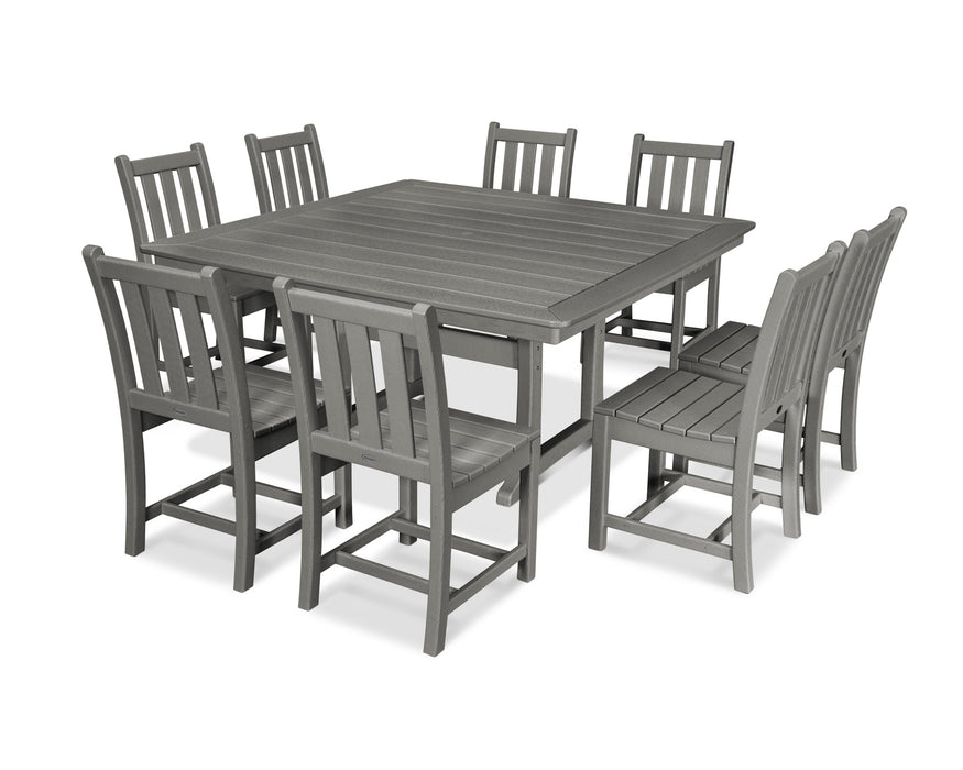 POLYWOOD Traditional Garden 9-Piece Nautical Trestle Dining Set in Slate Grey
