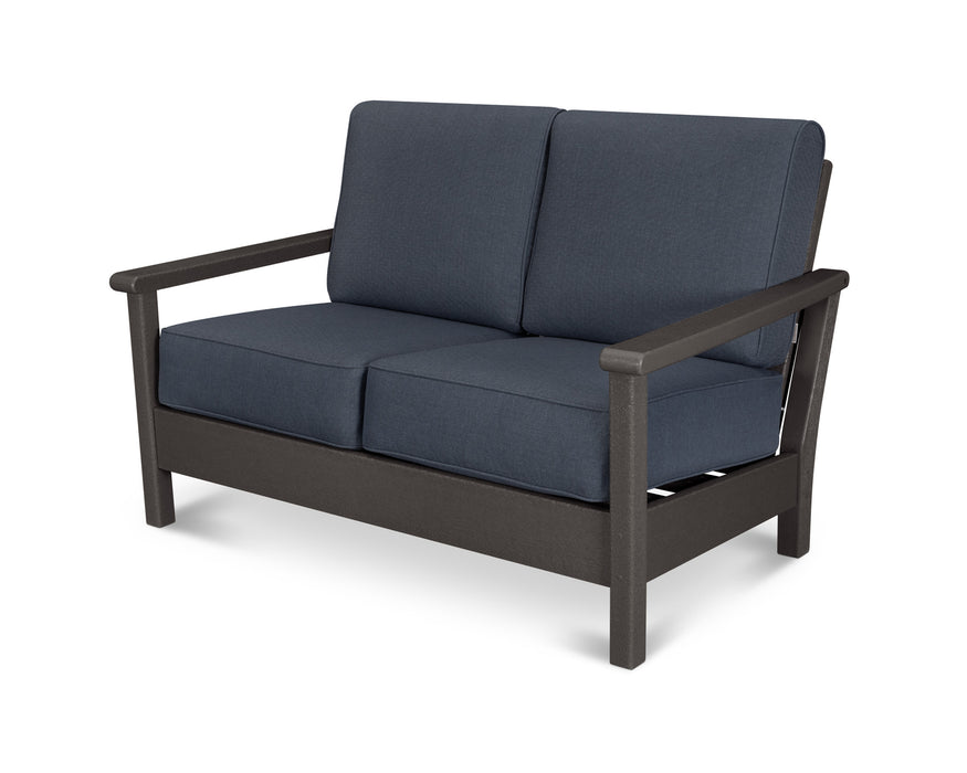 POLYWOOD Harbour Deep Seating Settee in Sand with Ash Charcoal fabric