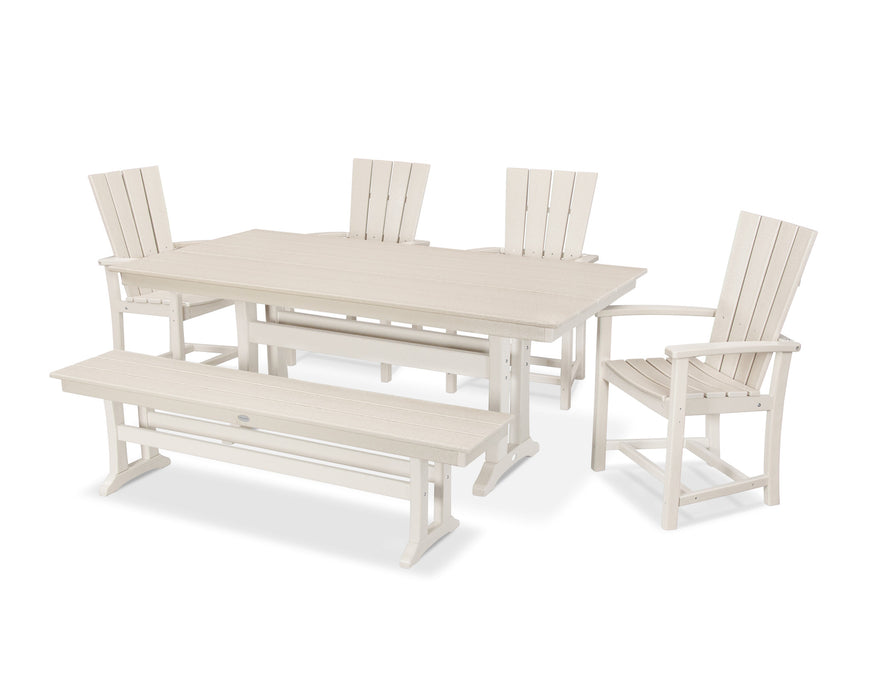 POLYWOOD Quattro 6-Piece Farmhouse Trestle Dining Set with Bench in Sand