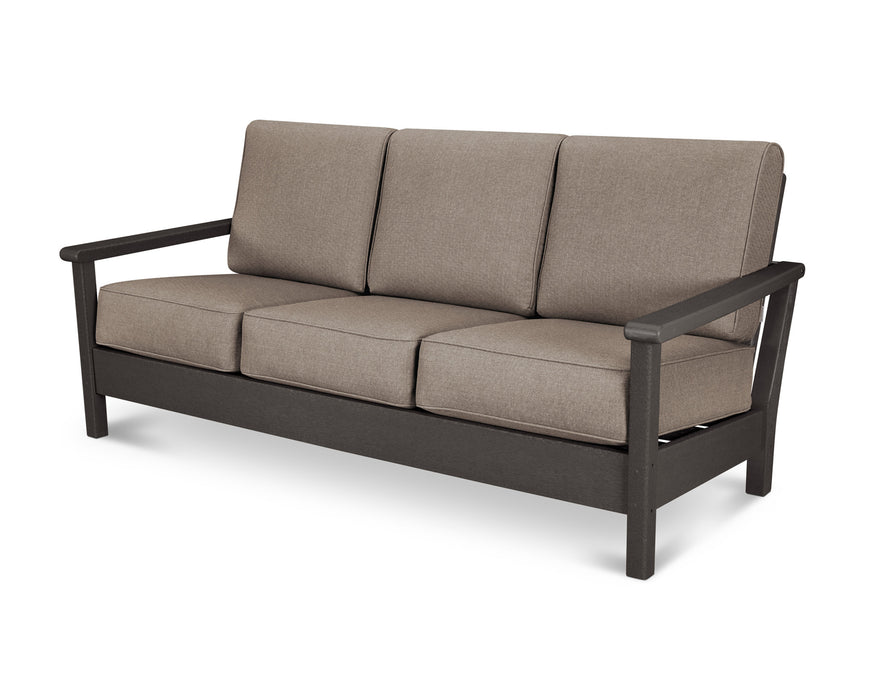 POLYWOOD Harbour Deep Seating Sofa in Vintage Coffee with Sancy Shale fabric