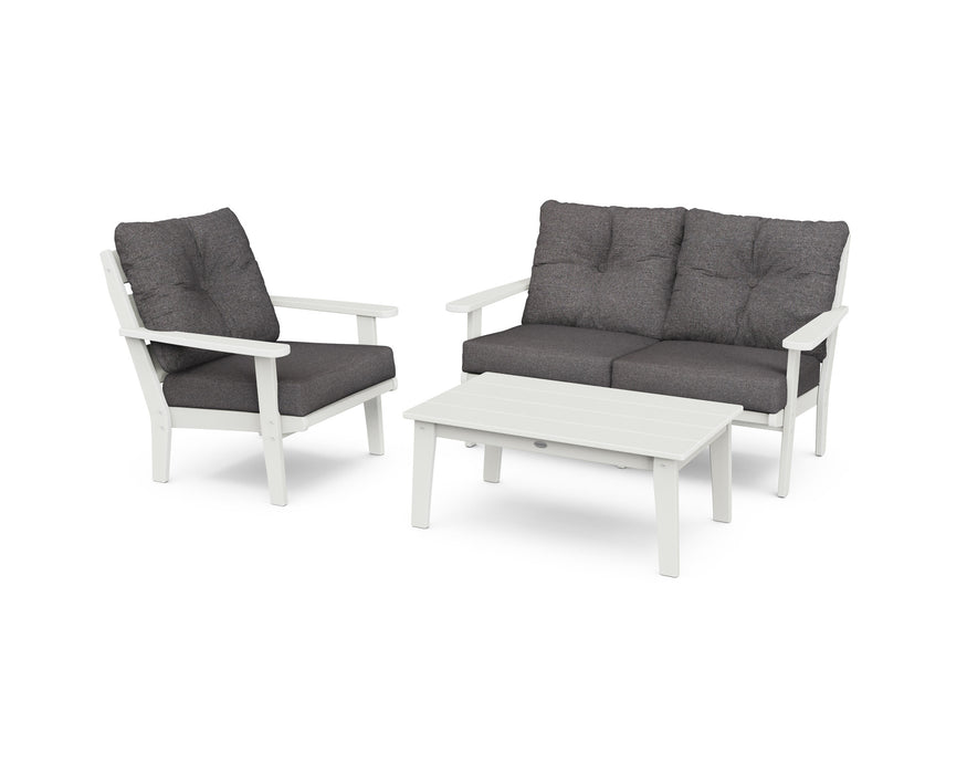 POLYWOOD Lakeside 3-Piece Deep Seating Set in Vintage White with Ash Charcoal fabric