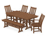 POLYWOOD Vineyard 6-Piece Farmhouse Trestle Arm Chair Dining Set with Bench in Teak