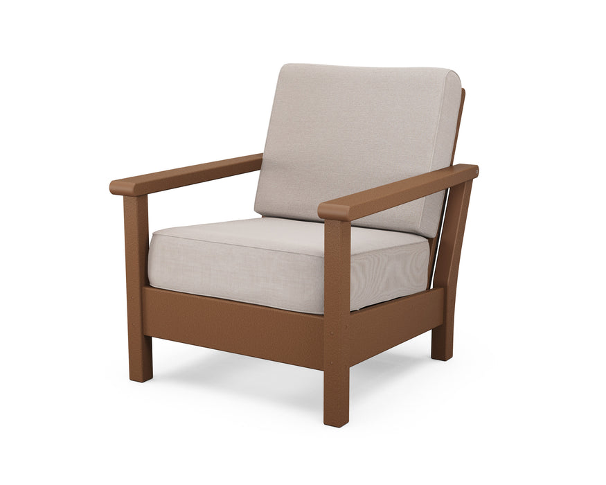 POLYWOOD Harbour Deep Seating Chair in Vintage White with Marine Indigo fabric