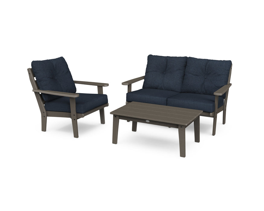 POLYWOOD Lakeside 3-Piece Deep Seating Set in Vintage Coffee with Natural Linen fabric