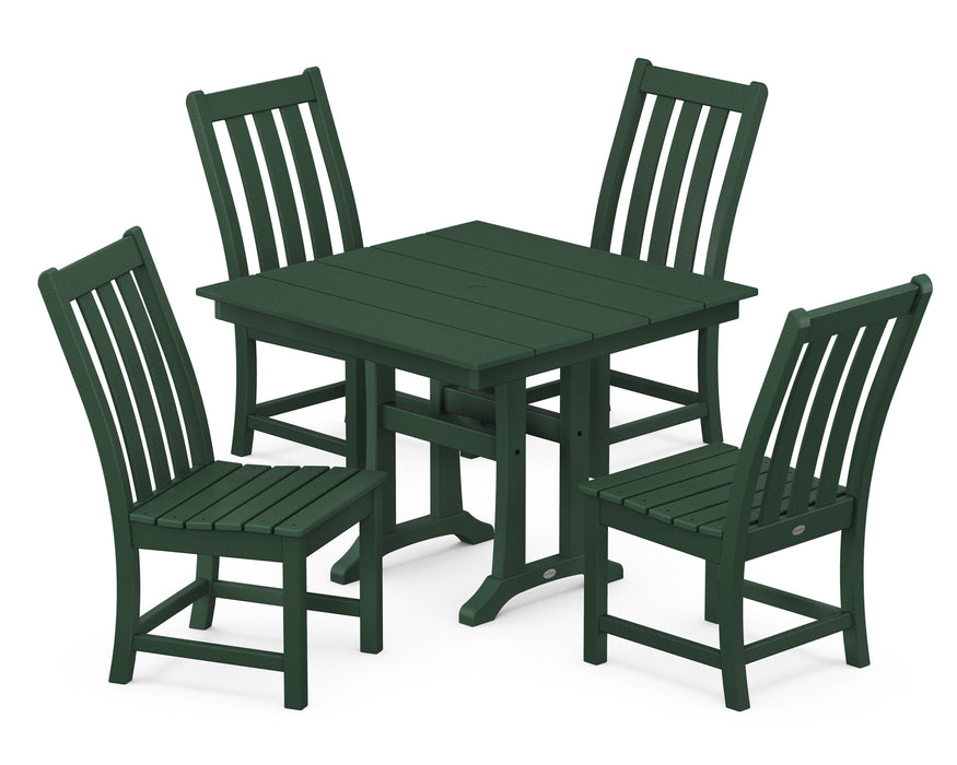 POLYWOOD Vineyard 5-Piece Farmhouse Trestle Side Chair Dining Set in Green