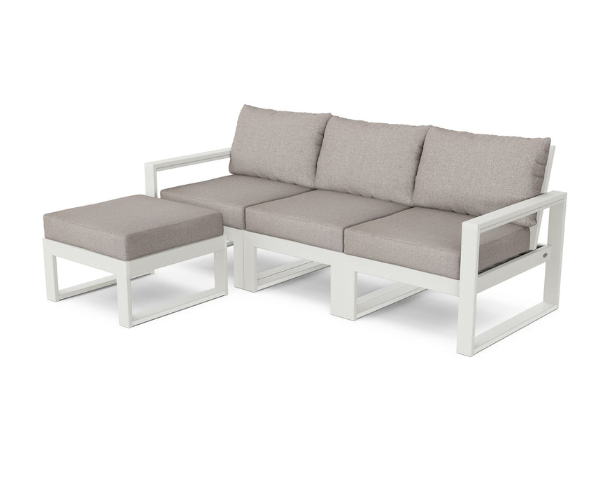 POLYWOOD® EDGE 4-Piece Modular Deep Seating Set with Ottoman in Vintage White with Weathered Tweed fabric